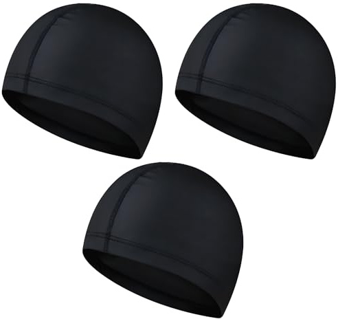 wilcractk Bonnet Piscine Enfant Femme Homme – Bonnet de Bain Adulte en Tissu Polyester Séchage Rapide, Haute Élasticité, Lot de 3, Noir, Idéal Natation Piscine Spa