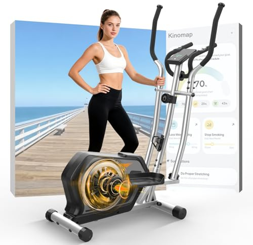 Ellittiche Da Casa con App, 3-in-1 Ellittica Ultra Silenziosa con 16 Livelli di Resistenza,volano da 6 kg, Monitor LCD, Pedale Antiscivolo, Portabottiglie, Cyclette Ellittica Fino a 287 LBS