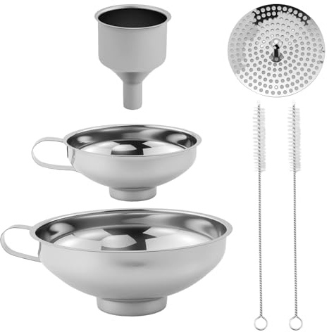 Set di 3 imbuti in acciaio inox, imbuti per conserve ad ampia apertura per barattoli, con manico, imbuti da cucina impilabili per riempimento, oli da cucina, polveri