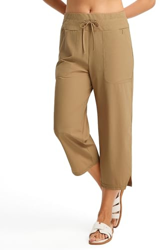 FitsT4 Sports Women's Swim Capris 21 UPF 50+ Beach Pants Quick Dry Modest Swimsuits Bathing Suit Bottoms with Zip Pockets Tan XXL