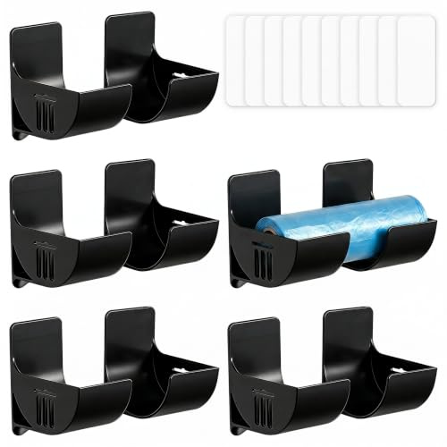Flhlxzm 5 Pairs Bag Holder, Self-Adhesive No Punching Plastic Black Rack