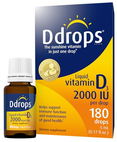 Ddrops Adults 2000IU 180 Drops - Liquid Vitamin D3 Supplement, Supporting Strong Bones & Immune System