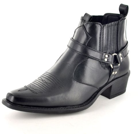 New Mens Black Cuban Heel Western Cowboy Boots