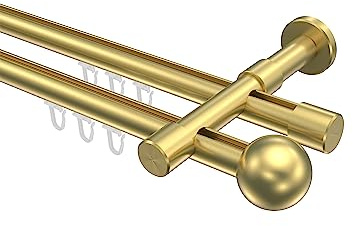 INTERDECO Innenlauf-Gardinenstange 20 mm 2-läufig, moderne Innenlaufstange aus Metall, Messing-Optik, zur Wandmontage, Typ 10213626, 160 cm