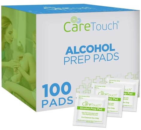 Care Touch 100-Pack Alcohol Wipes - Individually Wrapped Alcohol Prep Pads with 70% Isopropyl - Sterile 2-Ply Antiseptic Swabs for First Aid Kits, Cleaning, Travel and Everyday Use