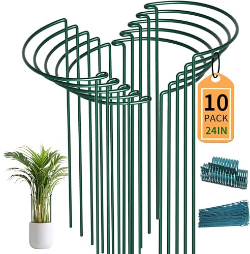 TCBWFY 10 Pack Garden Supports for Plants Metal 10 Wide x 24 High Interlock Half Round Garden Plant Support Ring Border Support Plant Support Ring Cage for Rose Flowers Vine Tomato