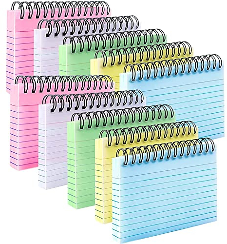 PALUDO 500 Stück Bunte Karteikarten Liniert, 5 Farben Karteikarten Groß 125 x 75mm, Farbig Spirale Notizblock mit Transparenter Abdeckung, Lernkarten für Schule Büro Memos Lernen Vokabel