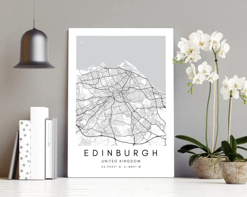 State Media Vision Póster minimalista de mapa de la ciudad de Edimburgo, pósteres de coordenadas de la ciudad, decoración de sala de estar o dormitorio (ciudades del Reino Unido) (Edimburgo, A4 (29,7