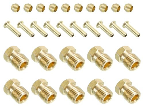 PATIKIL Kit Assortimento Raccordi a Compressione per Tubo 2,5 Mm Diametro Interno e 4 Mm Diametro Esterno, 10 Set Manicotti, Inserti e Dadi in Ottone per Tubi d'Acqua, Olio e Aria