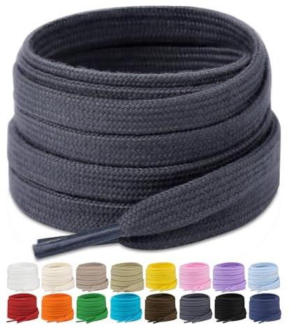 Stepace 2 Pairs Flat Shoe Laces for Sneakers 5/16 Wide Premium Poly Cotton Shoelaces for Boots and Athletic Shoes Shoestrings Replacement (Dark Gray,47 inches)