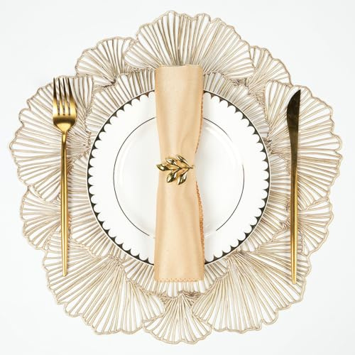 Evevda Round Placemats Set of 6, Gold Leaf Placemats 15 Inch Washable Holiday Decoration Table Mats for Indoor Outdoor Activities Farmhouses Hotels