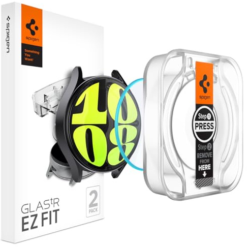 Spigen Glas.tR EZ Fit Schutzfolie kompatibel mit Samsung Galaxy Watch 7 44mm, 2 Stück, Nicht hüllenfreundlich, Kratzfest, 9H Härte Folie