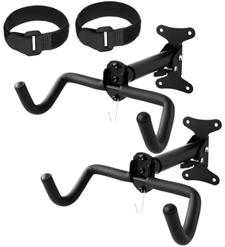 Vousile Support Mural pour Vélo, Lot de 2 Supports Pliables pour Vélo Robuste pour Garage avec Mousse EVA, Crochets, Longueur Réglable, Jusqu'à 22 kg, Adapté aux VTT, Vélos de Route et vélos Hybrides