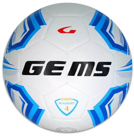 Gems UN07-0302 OLIMPICO ACADEMY Pallone da Calcio, Calcetto, Calciotto, Futsal, BIANCO/AZZURRO Taglia 4