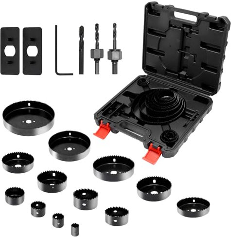 CCLIFE 19 pièces Scie Cloche Ø19mm-152mm, Coffret Scie-Trépan avec profondeur de coupe 25mm, pour Bois, Plastique, Plaques de Plâtre, livré avec boîte de rangement