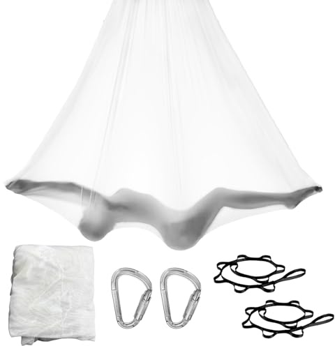 PRIORMAN Aerial Yoga Hammock Photography Props, 6.5 Yards/6M Inelastic Transparent Aerial Silks Set with Hardware & Daisy Chain For Selfie Shooting (Streamer White)