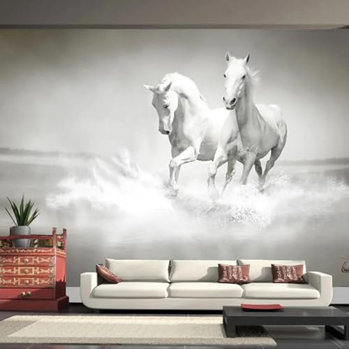MIXUEXUNLU 3D Photo Wallpaper Mural Retro White Horse Wall Mural Sofa Bedroom TV Background Three-Dimensional Home Decoration Mural