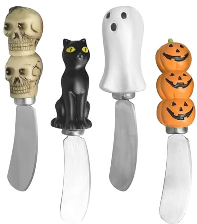 Generico Spalma Burro,4 Pezzi Coltelli da Marmellata Halloween - Spalmatore Ergonomico con Fantasma Zucca Teschio Gatto per Toast Panini Marmellata Crema di Formaggio
