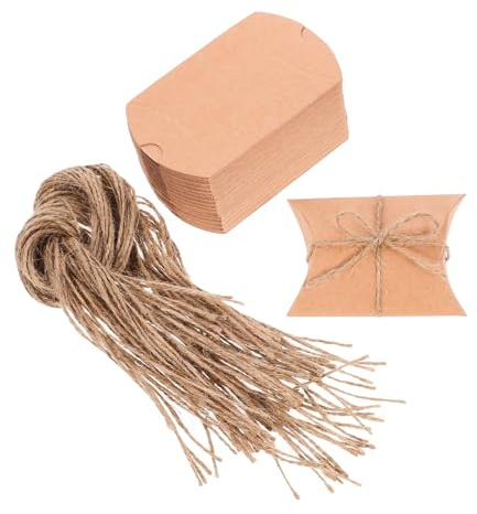 SHERCHPRY 50 St Små Presentaskar i Kraftpapper Robusta Små Kuddformade Godisförpackningar med Snören Bärbara Presentlådor för Stil för Fest og Kalas