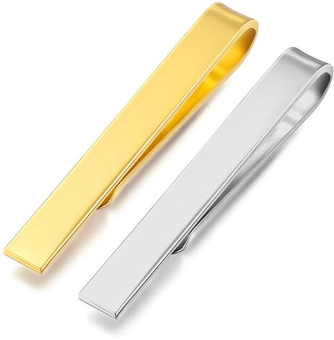 QZKJQDD 2 stycken slipsnålar för män, rostfritt stål slipsklämma, slipsnål, slipsklämma set silver guld silver för slipsar män vardag bröllop årsdag butik