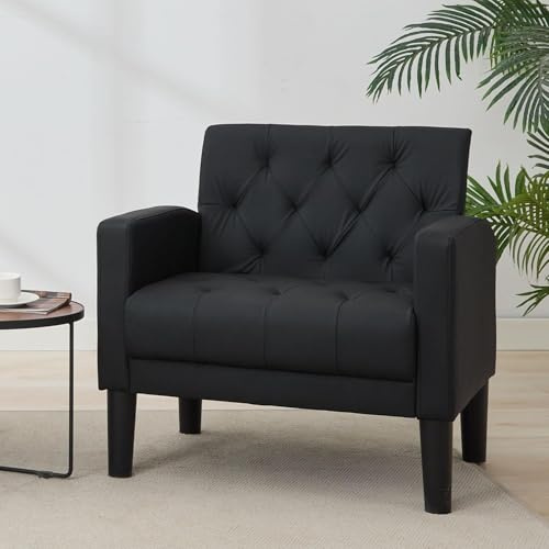 GRAVFORCE Armchair Modern Accent Chair Comfy Upholstered Seats Armchairs for Living Room Bedroom Dining Room Black PU Leather
