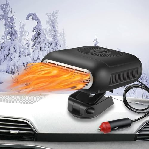 12V Car Heater, Fast Heating & Cooling Fan, Plug in Cigarette Lighter for Windshield Defogger with 360° Rotary Car Defroster for Vehicle, Car, RV, SUV