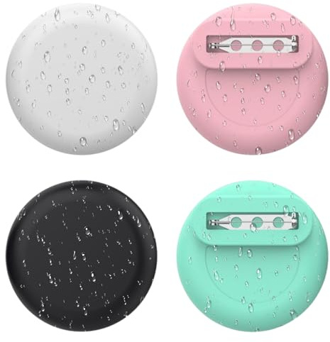 PORUPAEL Lot de 4 supports de traqueur étanches pour enfants et adultes - Design ultra fin avec clip à épingle caché, étui en silicone souple pour la peau (couleurs : blanc, noir, rose, turquoise)
