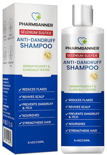 PHARMBANNER Anti-Dandruff Shampoo with Selenium Sulfide – Medicated Anti-Fungal Formula for Seborrheic Dermatitis & Folliculitis – Itchy, Flaky & Oily Scalp Relief – Menthol & Lavender Oil