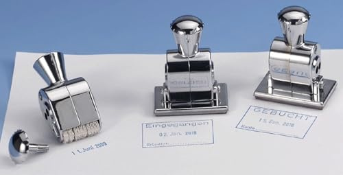 Wedo 876 stema datumstämpel (med textinlägg (4 fält) tryckstorlek 3 x 5 cm, förkromat metallhus)
