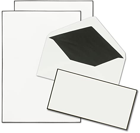 50x Trauerpapier Sets DIN A4 mit gefütterten Umschlägen - handgemachter schwarzer Rand - Briefpapier für Kondolenz