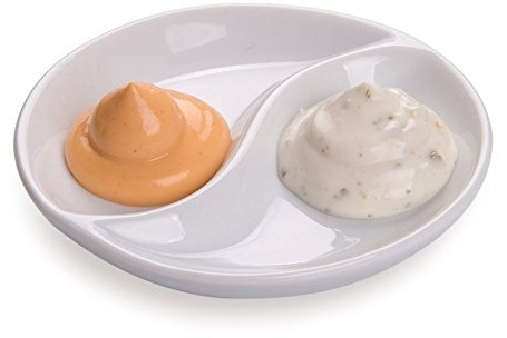 Restaurantware 3.5 Inch Sauce Plates 10 Microwave-Safe White Sauce Dishes - 2 Compartments Oven-Safe White Porcelain Small White Dishes Chip-Resistant For Sauces