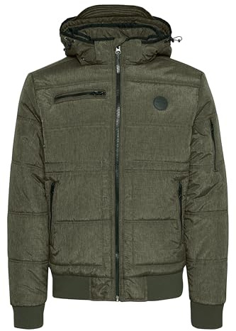 BLEND BHBoris Homme Veste d'hiver Veste matelassée Veste doublée avec Capuche Amovible Poches zippées Regular Fit, Taille:L, Couleur:Peat Green (77200)