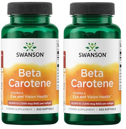 Swanson Beta-Carotene Vitamin A 25,000 IU Eye and Skin Health Supplement for Adults Seeking Vision and Immune Support - 7,500 mcg (300 Softgels, 2 Pack)