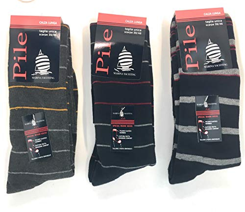 Marina Yachting 3/6 Paia di Calza Lunga Termica Da Neve in Pile da Uomo Calze Termiche Tinta Unita oppure Fantasia da Sci (Riga, 3)