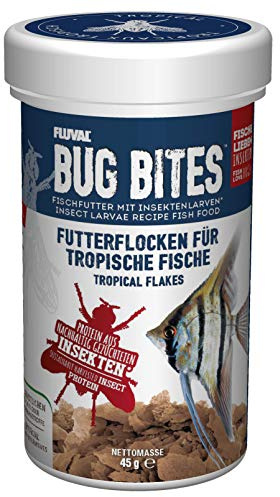 Fluval Bug Bites Fischfutter Flocken, mit Insektenlaven, für tropische Fische, 45g