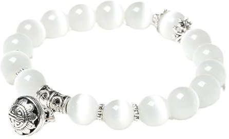 Ndier Armband Perlen, 7 Chakra Naturstein Perle Weiß Armreif Katzenauge Kristall Elastisch Armband Yoga Silber Anhänger Schmuck Für Männer Damen Weihnachtspaar Geschenk