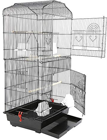 XUANYU Vogelkäfig für Wellensittiche Breite ca. 1 cm Vogelvoliere Käfig Voliere für Vogel mit Futternäpfen, Tränke, Holzstäbch, ca. 46 * 35,3 * 92 cm, Schwarz