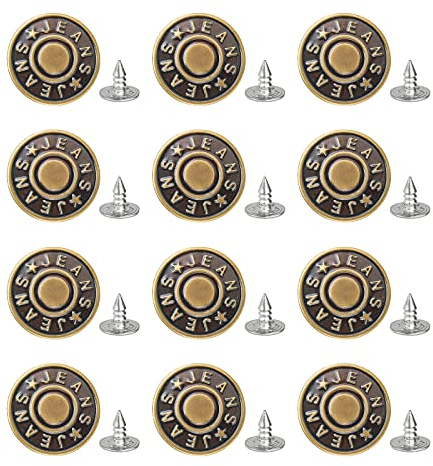 Vicloon Hosen Ersatz Knöpfe,12 Stück verstellbare Jeansknöpfe,20mm Button Pins Jeans mit Nieten, Jeans Knopf zum Einschlagen, DIY Jeansknopf zur Reparatur von Jeans, Hose