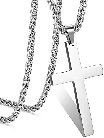 JeryWe Edelstahl Herren Kette mit Anhänger Silber Kreuz Kette Einfach Kreuz Halskette 56cm/61cm 50 * 30 * 3mm Kreuz, 24 Zoll Kette