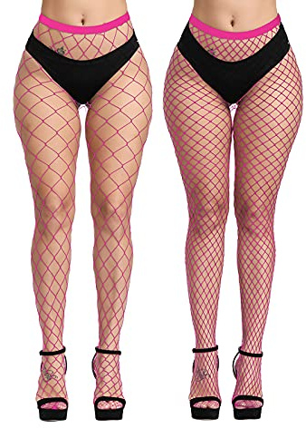 EVERSWE High Waist Fishnet Tights, Thigh High Suspender Stockings (ROS-LM, LXL)