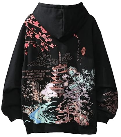 Kvinnor män estetisk japansk Sakura huvtröja, Y2K Anime Harajuku tyg koreansk långärmad tröja med huva för vinter höst
