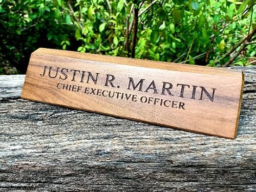 Engraved Business Card Holder, Desk Name Plate, Custom Name Sign, Personalized Wood Desk Name, Customized Walnut Desk Name, Executive Desk (8.5 Name Plate)