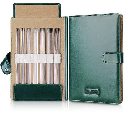 Aeeque Stricknadeln Set 20cm, 2,0mm - 6,0 mm, 55 Stück Kurz Gerade für Socken, Schall, Edelstahl mit Grün Tasche, Leichte Doppelspitzen Nadelspiel für Anfänger