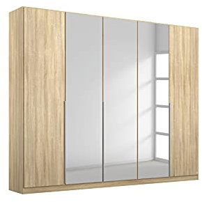 Rauch Möbel Alabama Schrank Kleiderschrank Eiche Sonoma Spiegel, Holz, 5-türig, Inklusive Zubehörpaket Superior, 3 Kleiderstangen, 6 Einlegeböden, 3 Schubladen, 1 Wäscheeinteilung, BxHxT 226x210x54 cm