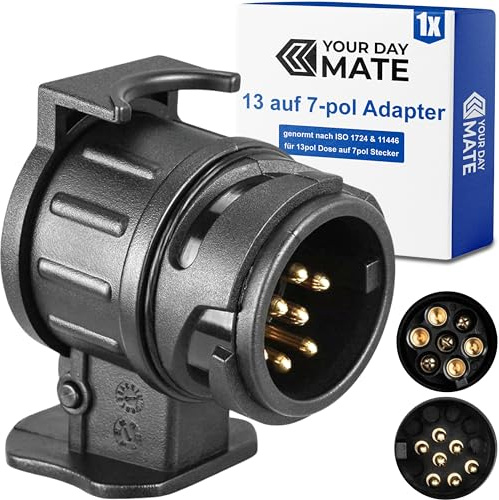 Adaptador de 13 a 7 Polos, conexión de Enchufe de Remolque de 7 Polos a Toma de Coche de 13 Polos, Adaptador de Enchufe de 13 a 7 Polos normalizado según ISO 11446 y 1724