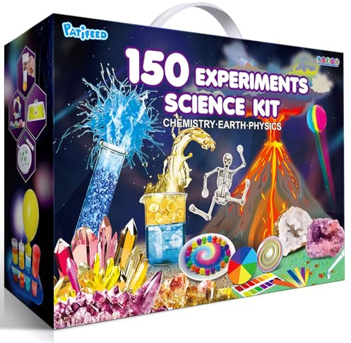 PATIFEED 150 Experiments Science Kit for Kids, Chemistry Set Scientific Christmas Birthday Toys Gifts Ideas for Boys Girls, S.T.E.M Learning Projects, Break Geodes, Volcano Kit