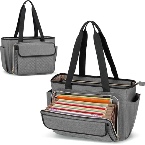 Luxja Sac de Professeur avec Espace de Classement en Accordéon et Pochette pour Ordinateur Portable, Sac Fourre-Tout pour Enseignant pour Femme (Sac Uniquement), Gris