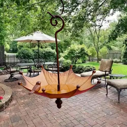 Bird Feeder Bird Feeders Hanging Station, Bird Feeder Pole, for Garden Mile Large Umbrella Decor Metal Hanging Feeder, Rustic Brown Umbrella Bird Station For Garden porch backyard, 20x17x14cm