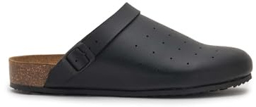 Scholl Cork Pro Clog, Zapatillas para Profesionales Sanitarios Unisex-Adulto, 45 EU, Negro, 45 EU