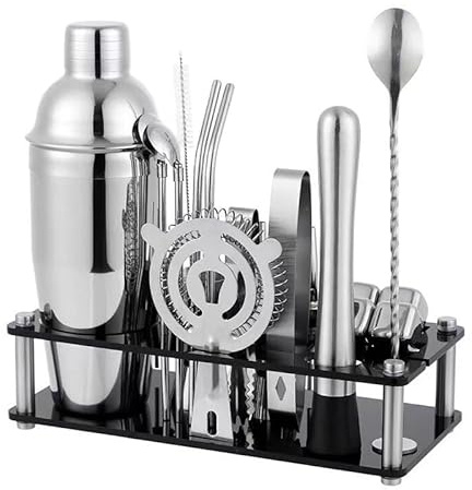 Set da 23 Pezzi per Shaker da Cocktail, comprensivo di Shaker Boston da 750 ml, Filtro, Cucchiaio mescolatore, pinze ECC. Kit per la Preparazione di Cocktail Adatto a casa e al Bar